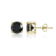 Yellow Gold Flashed Sterling Silver Black Cubic Zirconia 8mm Round Solitaire Small Stud Earrings