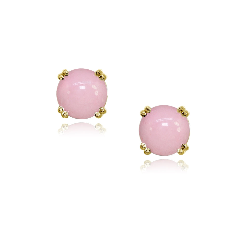 Yellow Gold Flashed Sterling Silver Created Coral 8mm Round Solitaire Small Stud Earrings-2