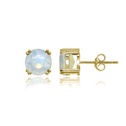 Yellow Gold Flashed Sterling Silver Created White Opal 8mm Round Solitaire Small Stud Earrings