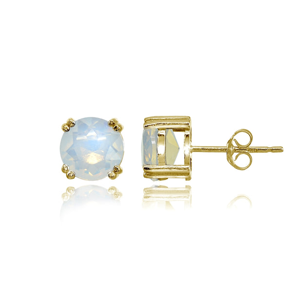 Yellow Gold Flashed Sterling Silver Created White Opal 8mm Round Solitaire Small Stud Earrings