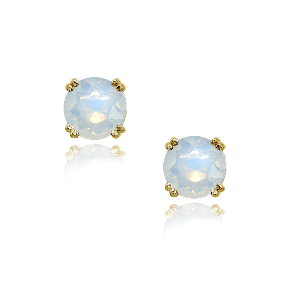 Yellow Gold Flashed Sterling Silver Created White Opal 8mm Round Solitaire Small Stud Earrings-2