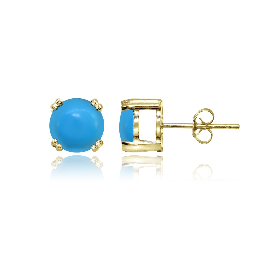 Yellow Gold Flashed Sterling Silver Created Turq 8mm Round Solitaire Small Stud Earrings