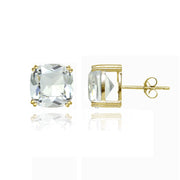 Yellow Gold Flashed Sterling Silver Clear Crystal 10mm Cushion-Cut Solitaire Small Stud Earrings