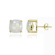 Yellow Gold Flashed Sterling Silver Created White Opal 10mm Cushion-Cut Solitaire Small Stud Earrings