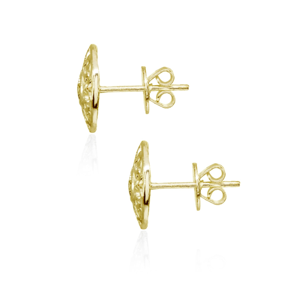 Yellow Gold Flashed Sterling Silver Filigree Round Flower Button Stud Earrings-3