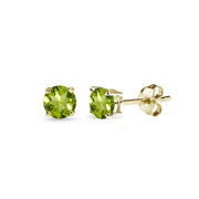 Yellow Gold Flashed Sterling Silver Peridot 4mm Round-Cut Solitaire Stud Earrings