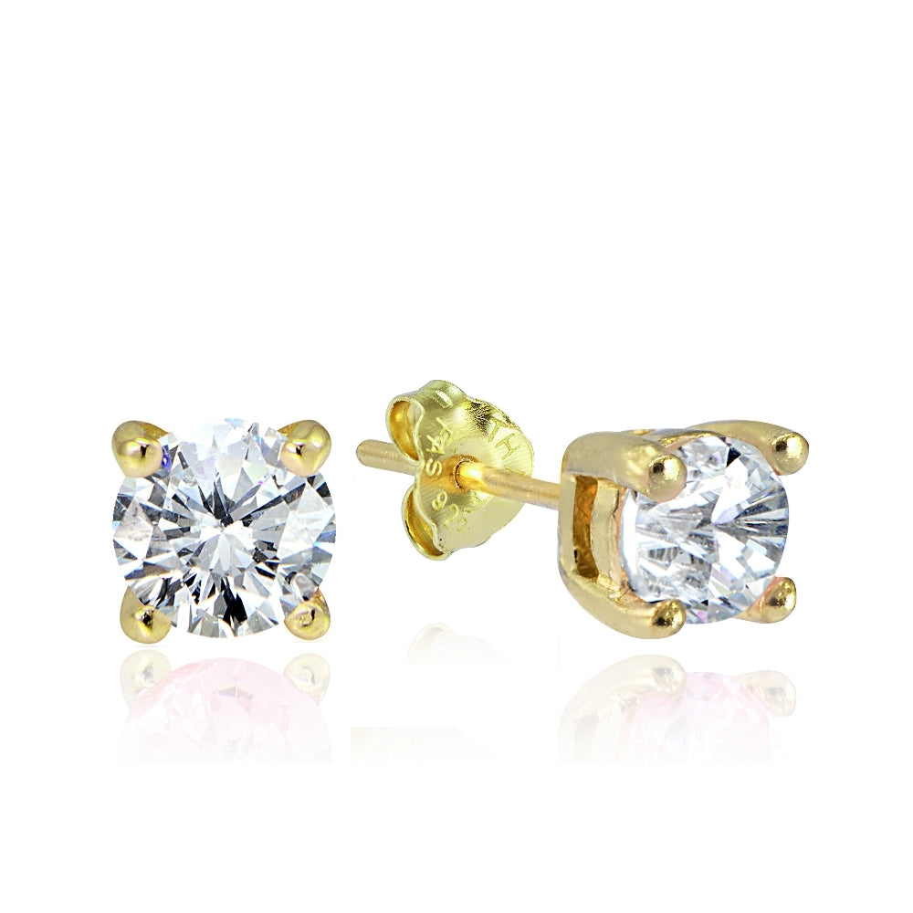 Gold Tone over Sterling Silver 1/2ct Cubic Zirconia 4mm Round Stud Earrings