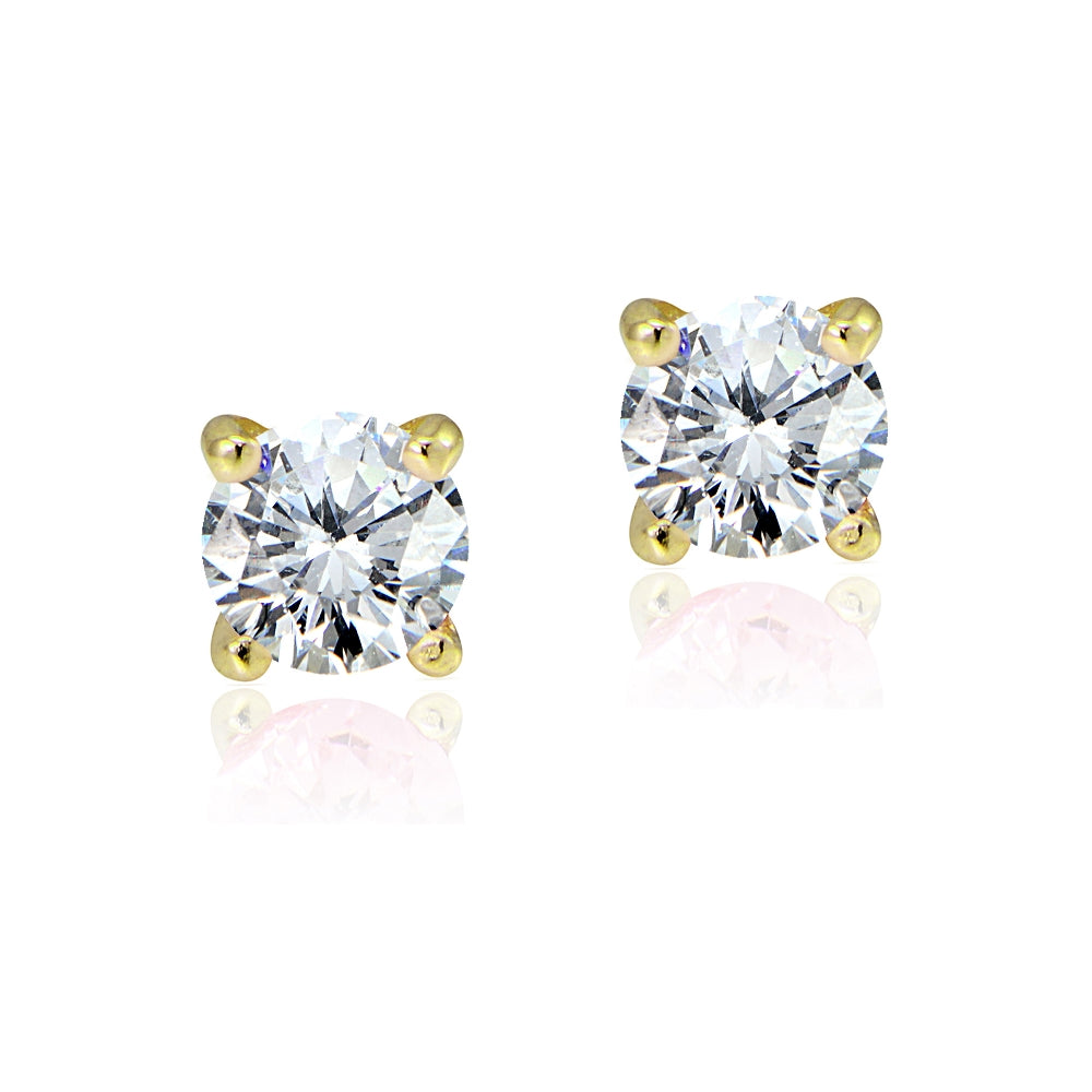 Gold Tone over Sterling Silver 1/2ct Cubic Zirconia 4mm Round Stud Earrings-2