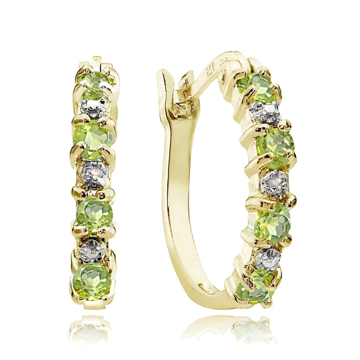 Gold Tone over Sterling Silver Peridot & Diamond Accent Hoop Earrings
