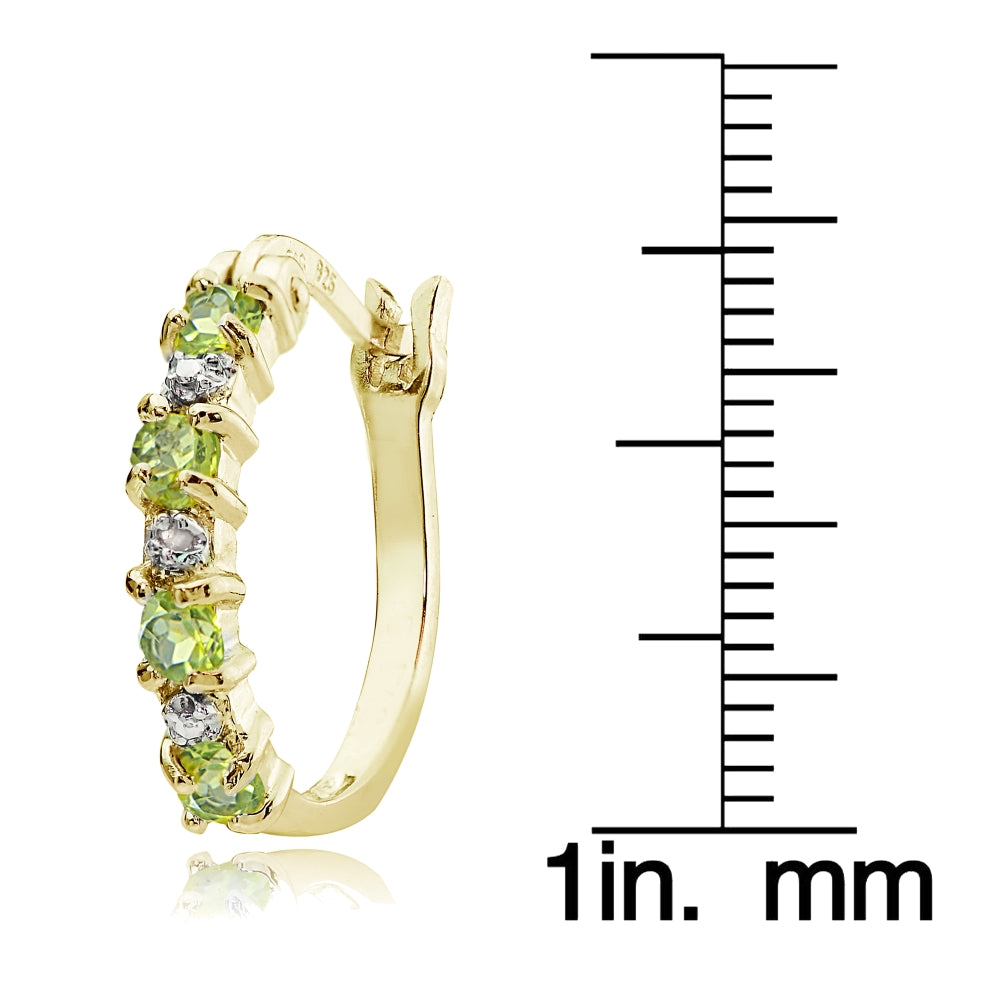 Gold Tone over Sterling Silver Peridot & Diamond Accent Hoop Earrings-3
