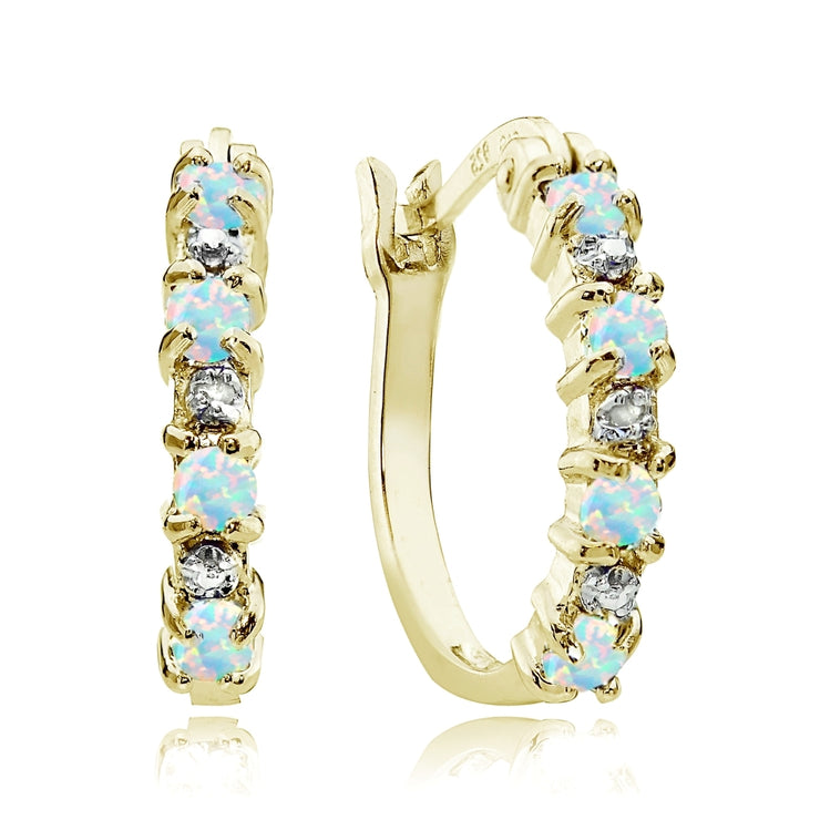 Gold Tone over Sterling Silver Created Opal and Diamond Accent Hoop Earrings