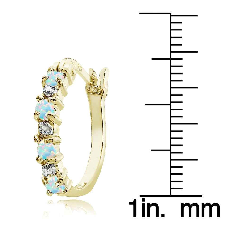 Gold Tone over Sterling Silver Created Opal and Diamond Accent Hoop Earrings-3