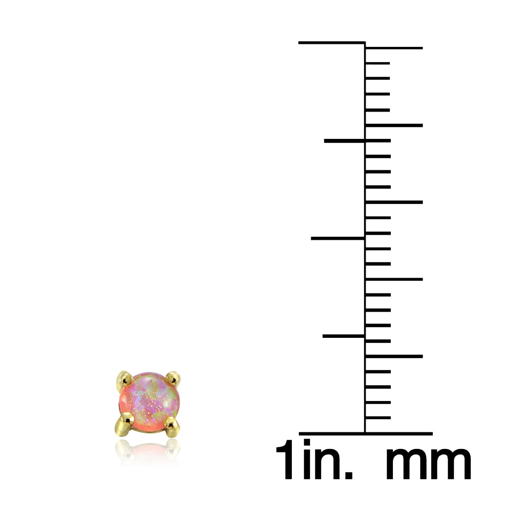 18K Gold over Sterling Silver 4mm Round Created Fiery Pink Opal Stud Earrings-5