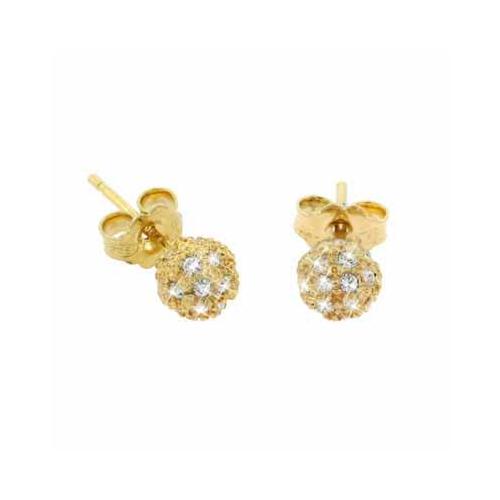 18K Gold over Sterling Silver Designer Inspired CZ 6mm Ball Stud Earrings