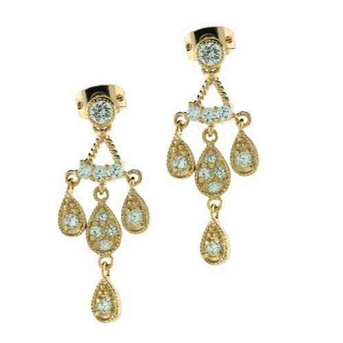 18K Gold over Sterling Silver CZ Teardrop Chandelier Earrings