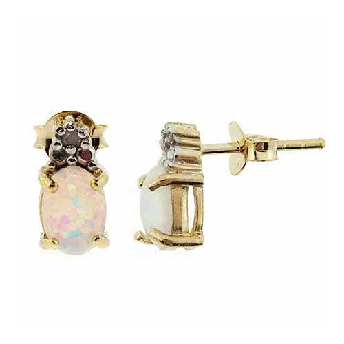 18K Gold over Sterling Silver White Opal & Diamond Accent Oval Earrings
