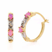 18K Gold over Sterling Silver Created Pink Opal & Diamond Accent X & Oval Hoop Earrings