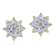 18K Gold over Sterling Silver Lavender CZ & Diamond Accent Flower Stud Earrings