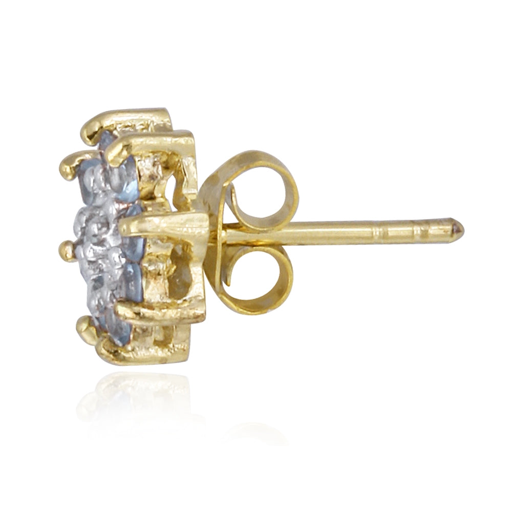 18K Gold over Sterling Silver Lavender CZ & Diamond Accent Flower Stud Earrings-2