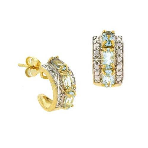 18K Gold over Sterling Silver Blue Topaz & Diamond Accent Half Hoop Earrings