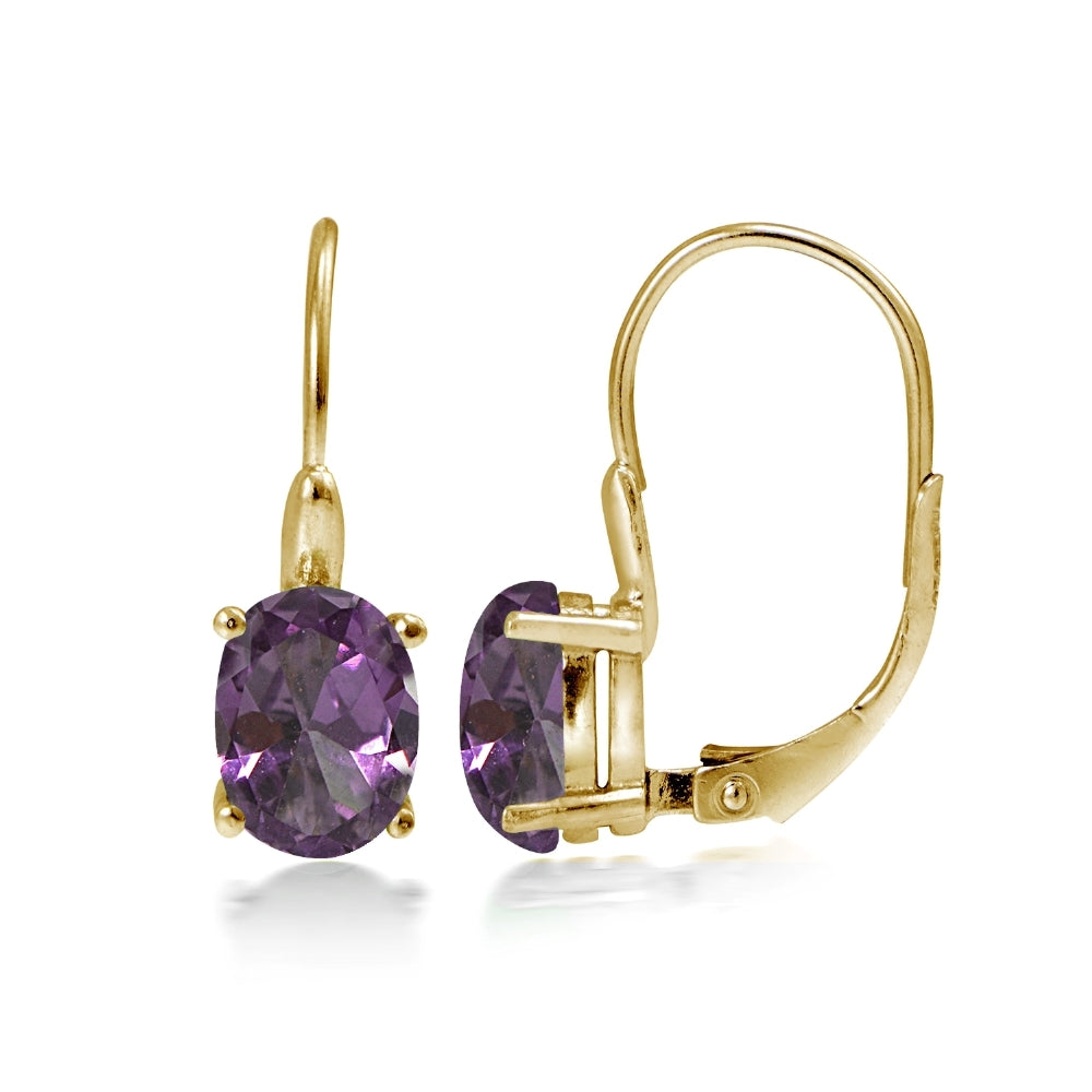 Yellow Gold Flashed Sterling Silver Created Alexandrite 8x6mm Oval Leverback Earrings