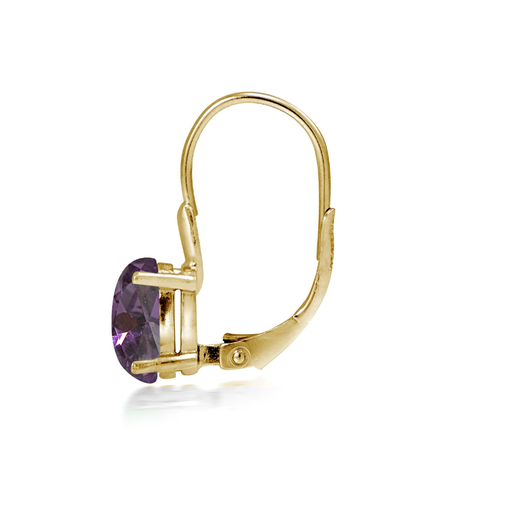 Yellow Gold Flashed Sterling Silver Created Alexandrite 8x6mm Oval Leverback Earrings-3