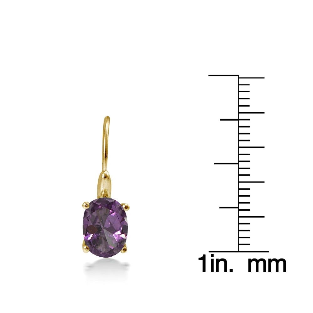 Yellow Gold Flashed Sterling Silver Created Alexandrite 8x6mm Oval Leverback Earrings-4