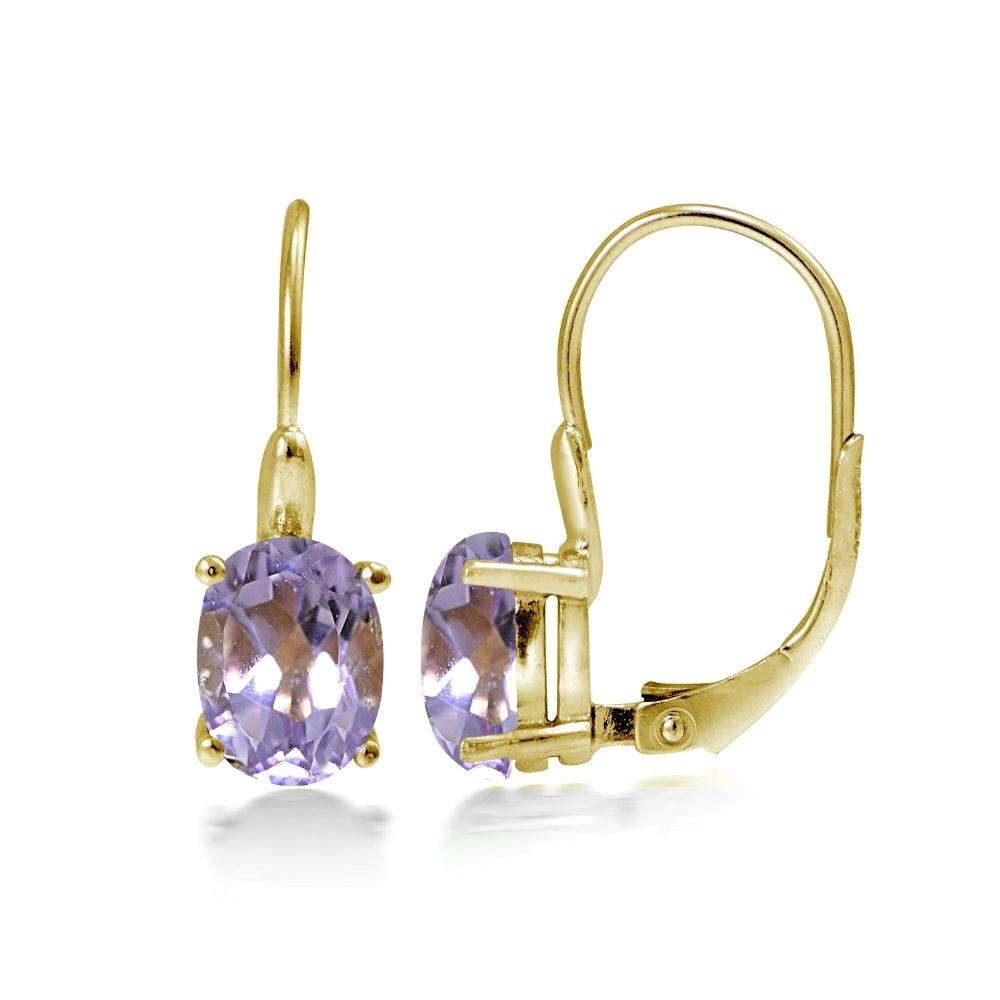 Yellow Gold Flashed Sterling Silver Amethyst 8x6mm Oval Leverback Earrings