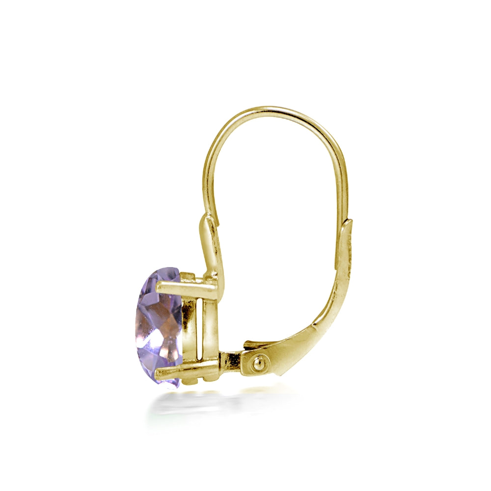 Yellow Gold Flashed Sterling Silver Amethyst 8x6mm Oval Leverback Earrings-3