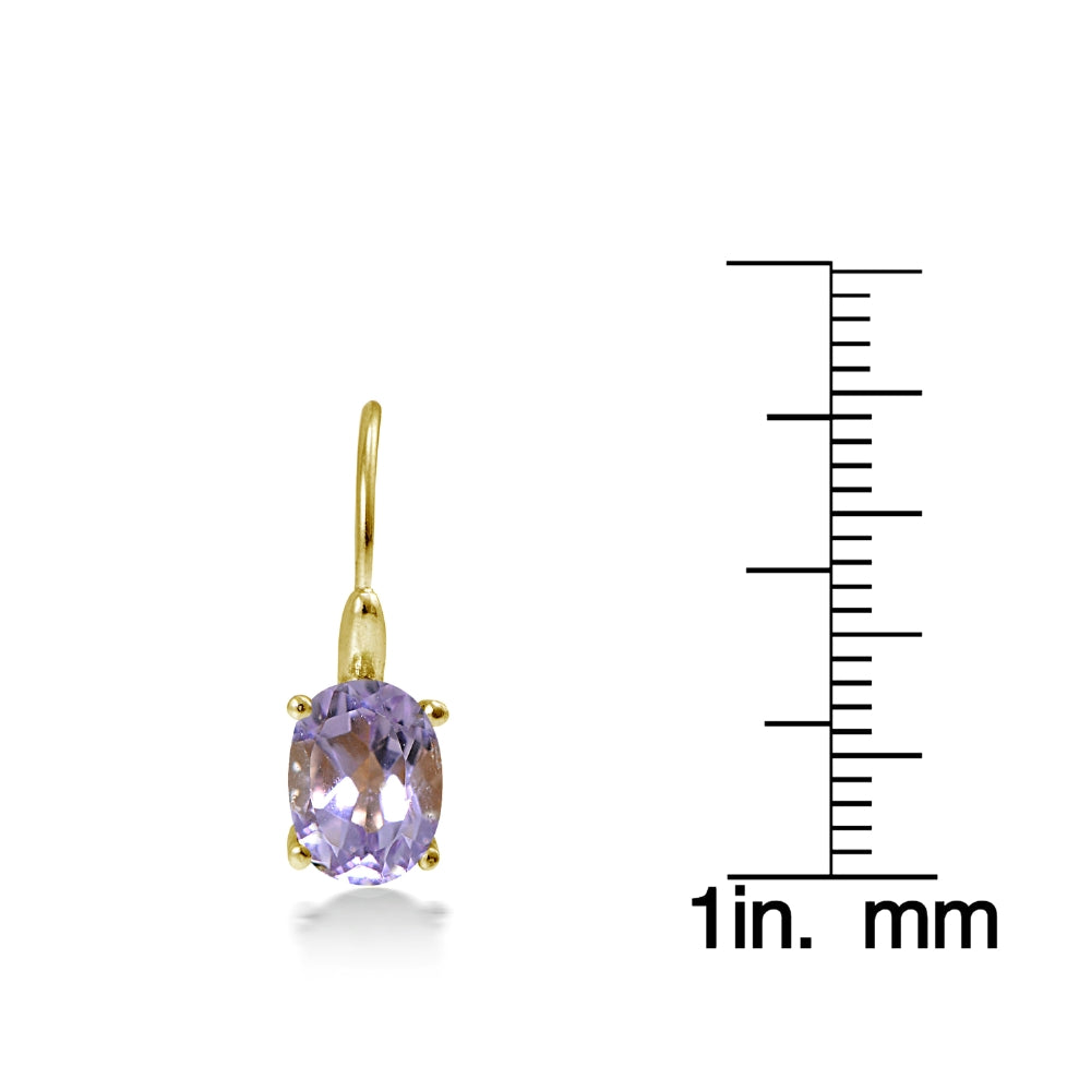 Yellow Gold Flashed Sterling Silver Amethyst 8x6mm Oval Leverback Earrings-4