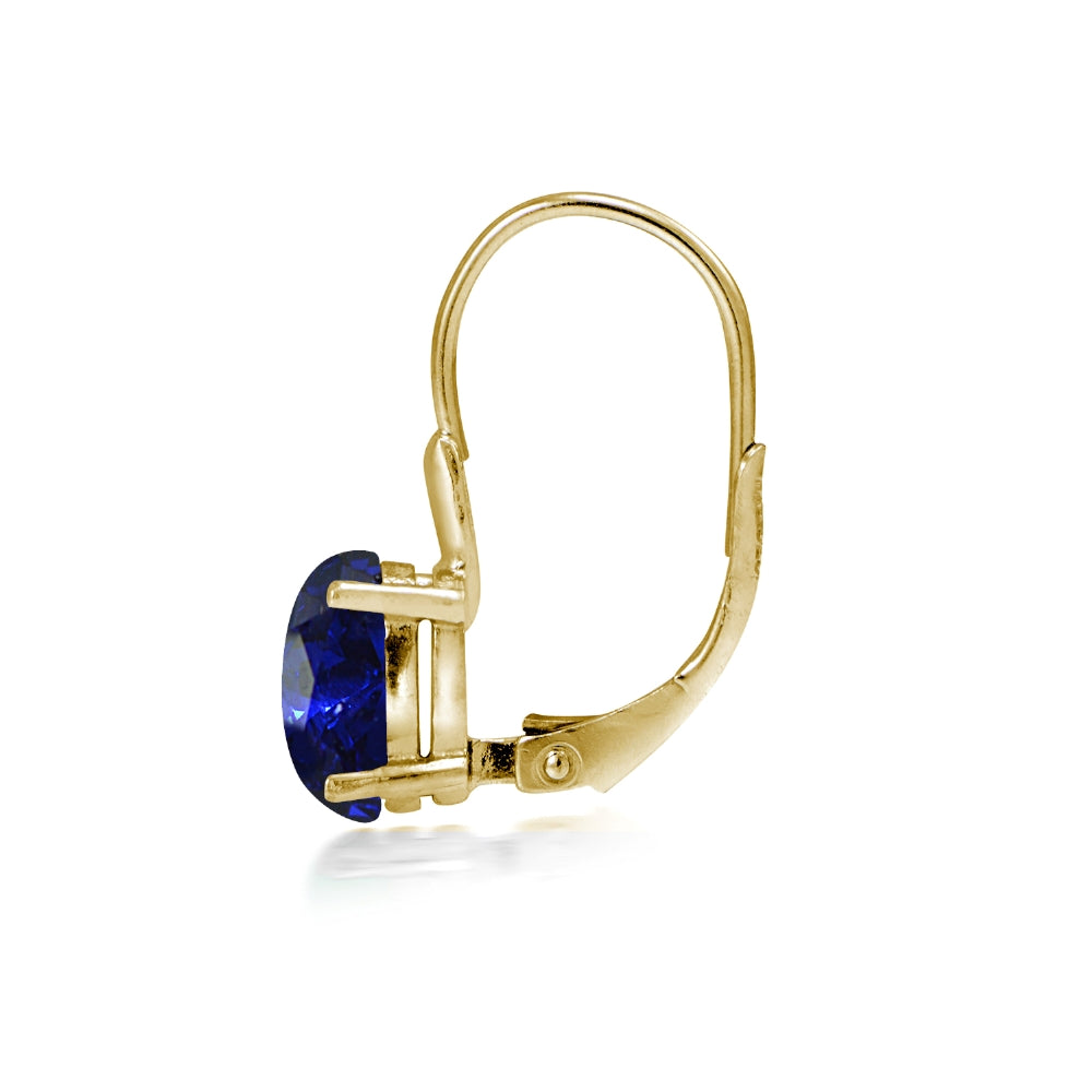 Yellow Gold Flashed Sterling Silver Created Blue Sapphire 8x6mm Oval Leverback Earrings-3
