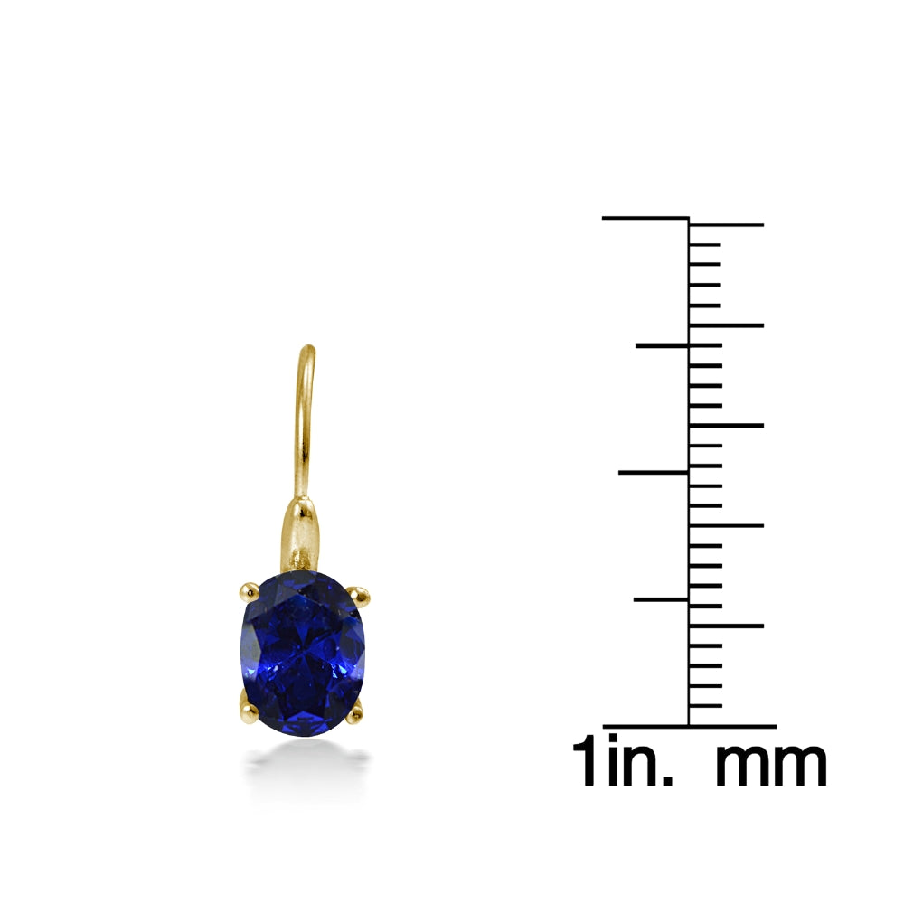 Yellow Gold Flashed Sterling Silver Created Blue Sapphire 8x6mm Oval Leverback Earrings-4