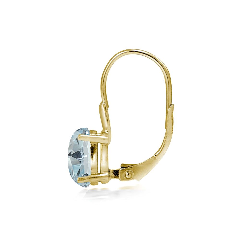 Yellow Gold Flashed Sterling Silver Blue Topaz 8x6mm Oval Leverback Earrings-3
