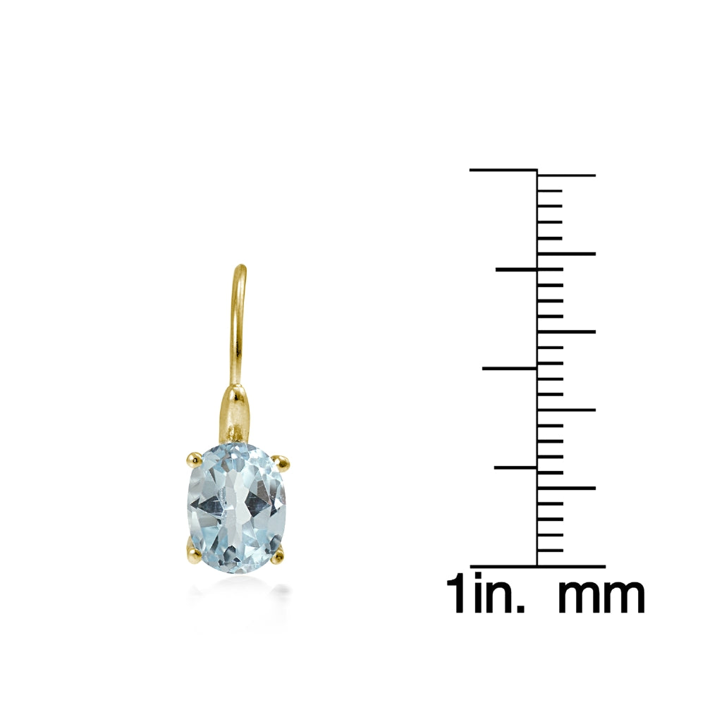 Yellow Gold Flashed Sterling Silver Blue Topaz 8x6mm Oval Leverback Earrings-4