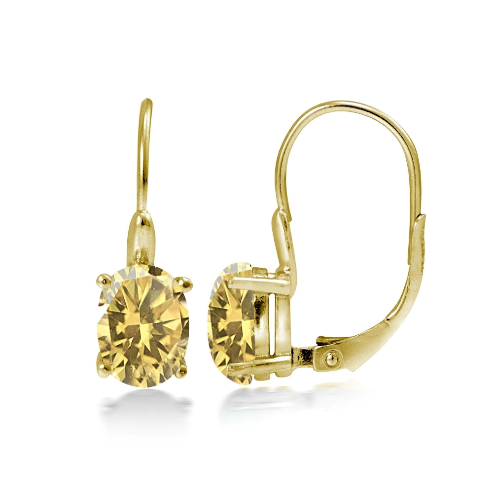 Yellow Gold Flashed Sterling Silver Citrine 8x6mm Oval Leverback Earrings