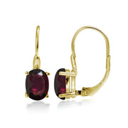Yellow Gold Flashed Sterling Silver Garnet  8x6mm Oval Leverback Earrings