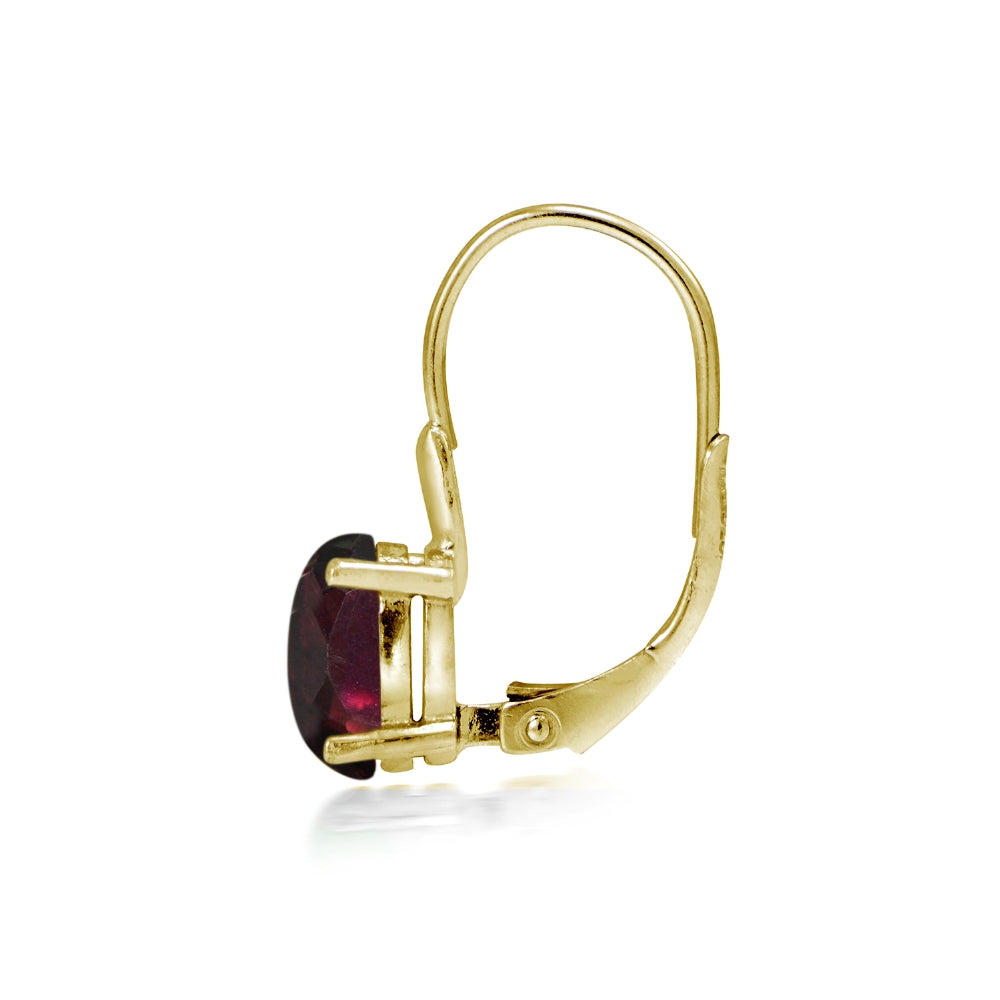 Yellow Gold Flashed Sterling Silver Garnet  8x6mm Oval Leverback Earrings-3