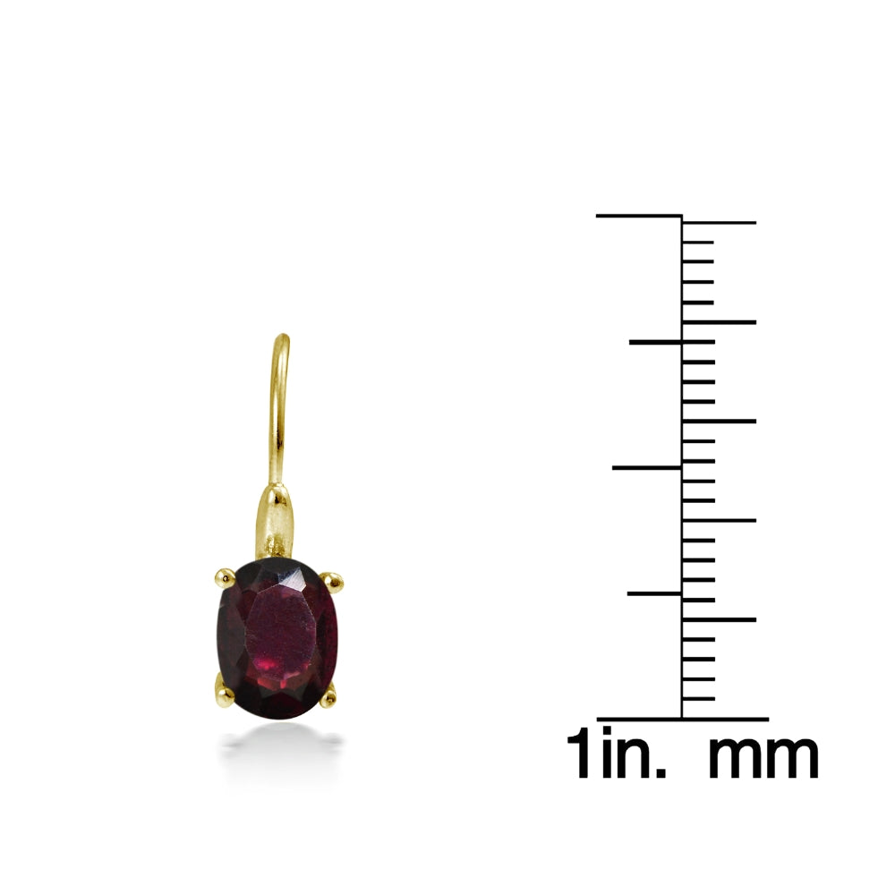 Yellow Gold Flashed Sterling Silver Garnet  8x6mm Oval Leverback Earrings-4