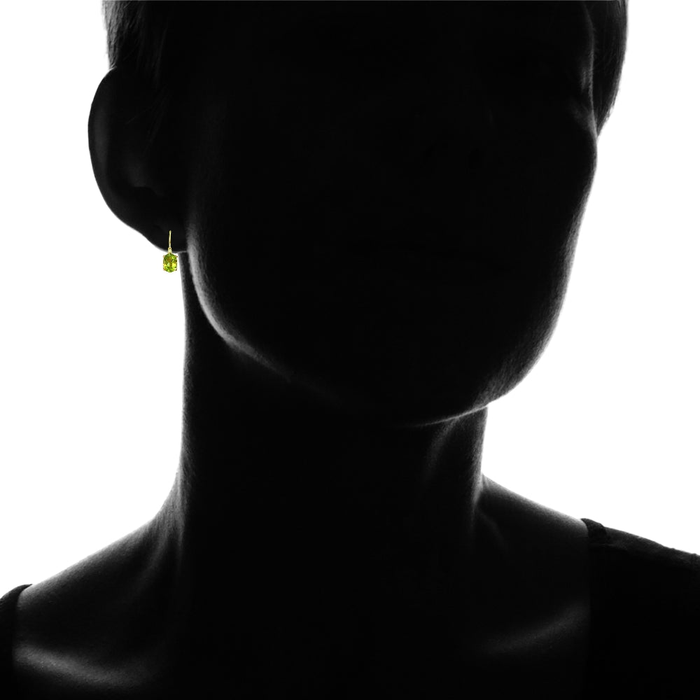 Yellow Gold Flashed Sterling Silver Peridot 8x6mm Oval Leverback Earrings-2