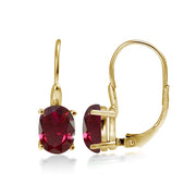 Yellow Gold Flashed Sterling Silver Created Ruby 8x6mm Oval Leverback Earrings