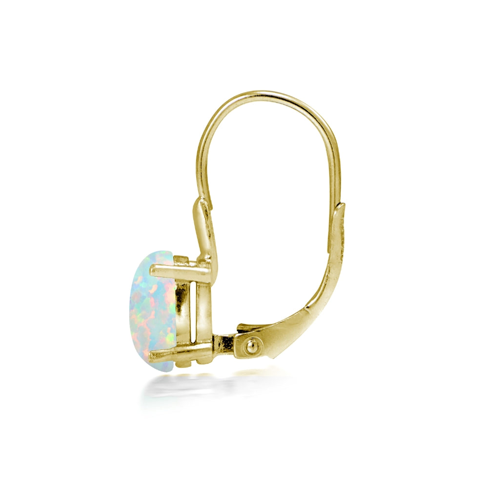 Yellow Gold Flashed Sterling Silver Created Opal 8x6mm Oval Leverback Earrings-3