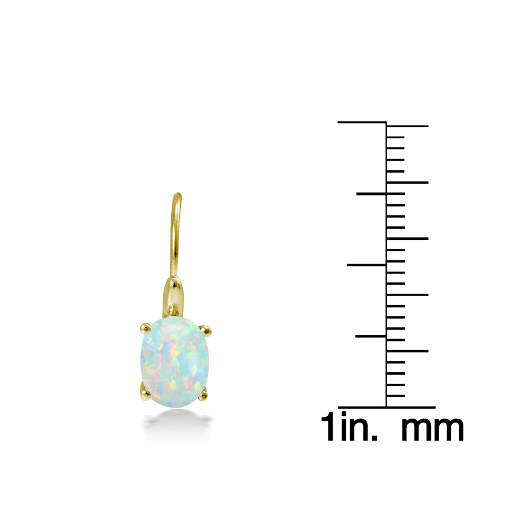 Yellow Gold Flashed Sterling Silver Created Opal 8x6mm Oval Leverback Earrings-4