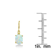Yellow Gold Flashed Sterling Silver Created Opal 8x6mm Oval Leverback Earrings