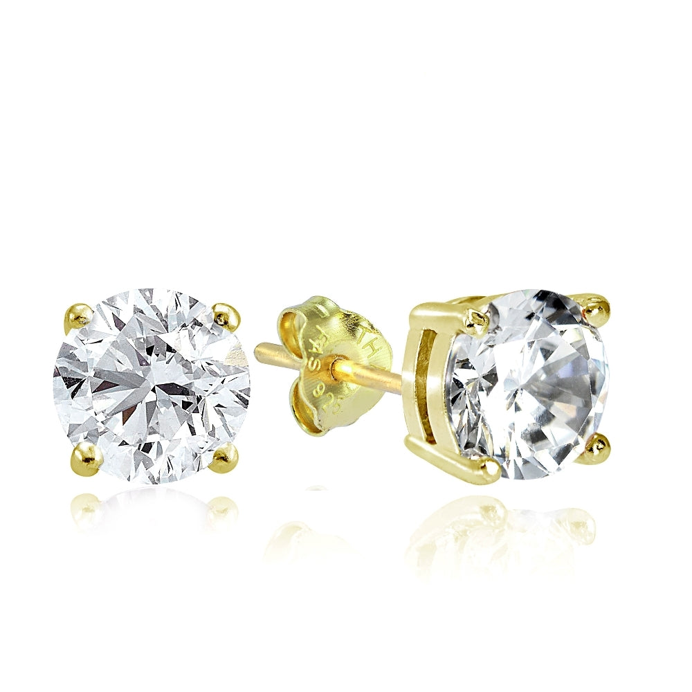 Gold Tone over Sterling Silver 4ct Cubic Zirconia 8mm Round Stud Earrings