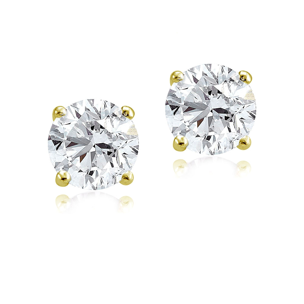 Gold Tone over Sterling Silver 4ct Cubic Zirconia 8mm Round Stud Earrings-2