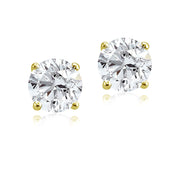 Gold Tone over Sterling Silver 4ct Cubic Zirconia 8mm Round Stud Earrings