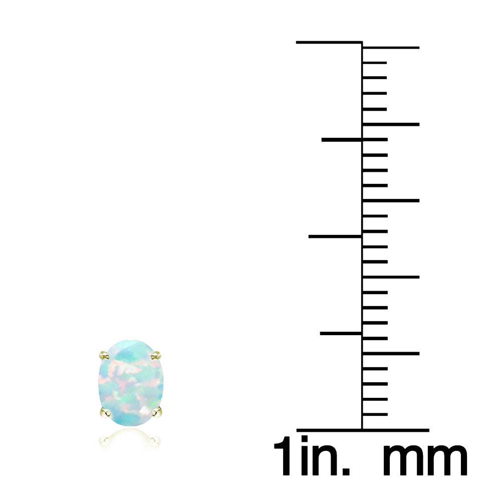 Yellow Gold Flashed Sterling Silver Created White Opal 6x4mm Oval-Cut Solitaire Stud Earrings-3