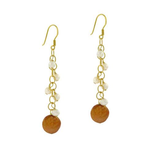 18K Gold over Sterling Silver Freshwater Cultured Golden & White Coin Pearl Dangle Earrings