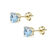 Yellow Gold Flashed Sterling Silver Blue Topaz 5mm Round-Cut Solitaire Stud Earrings