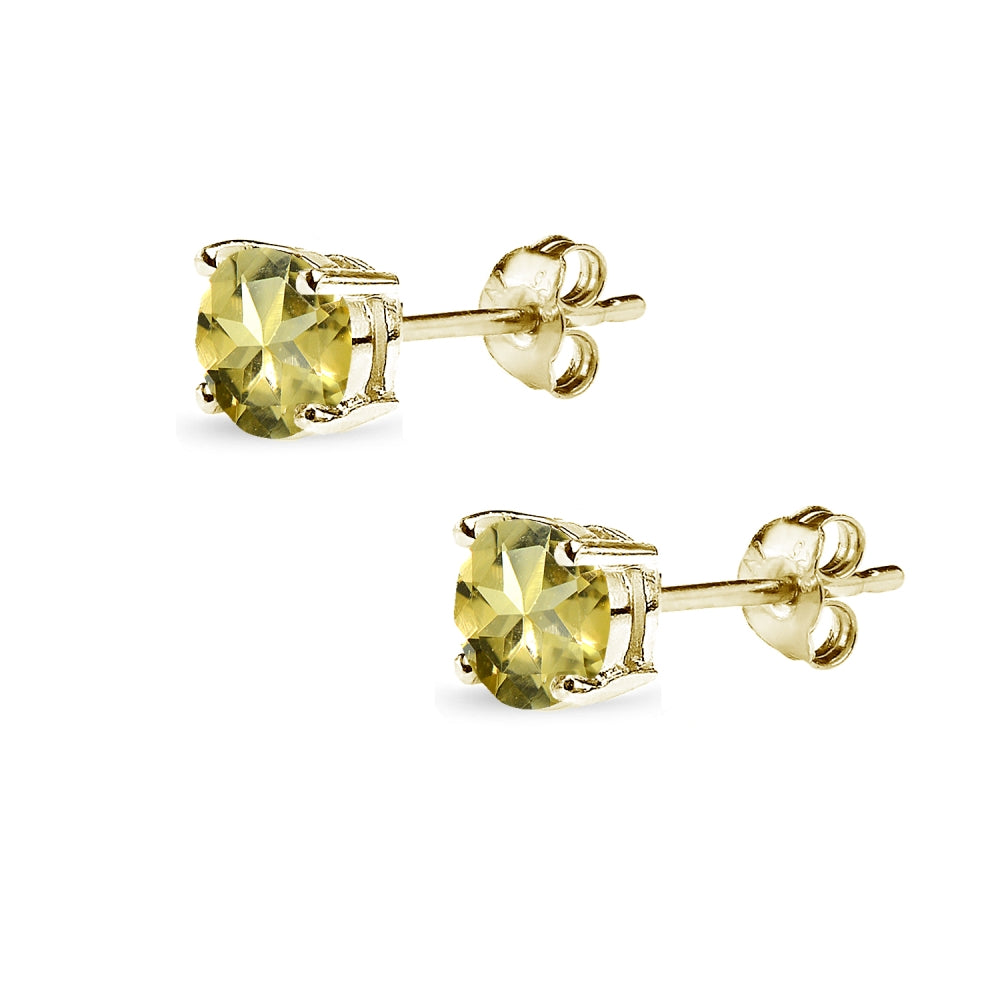 Yellow Gold Flashed Sterling Silver Citrine 5mm Round-Cut Solitaire Stud Earrings-2